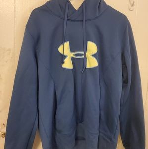 UnderArmour SemiFitted hoodie sweatshirt dk blue w/ neon yellow/green logo XL
